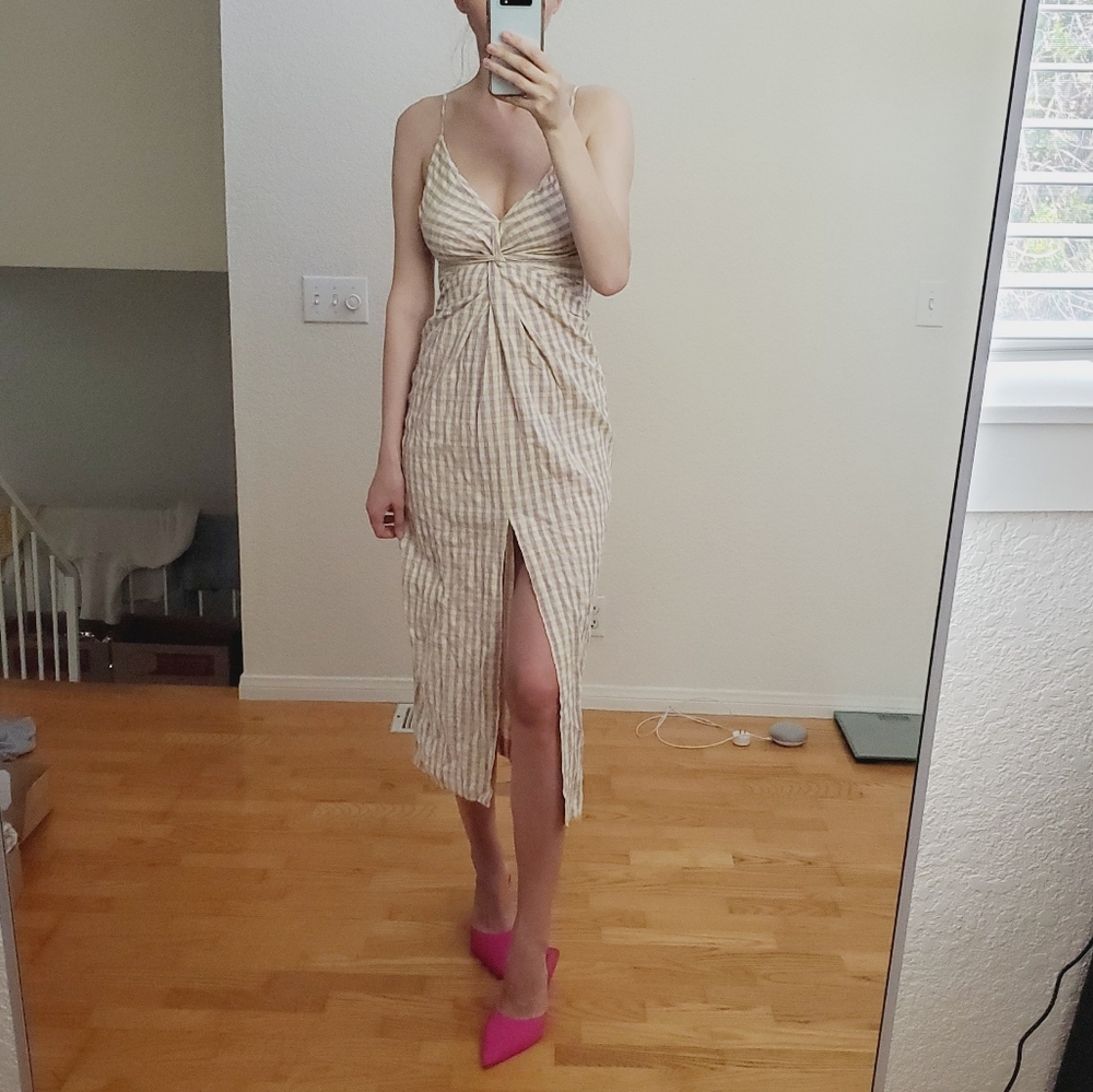 NWT Zara gingham seersucker twist front midi dress sundress cottagecore M 6 8 - Picture 8 of 13